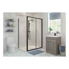Black Sliding Shower Doors c/w Shower Tray and Waste and Return Side Panel for Corner Situations 1200mm